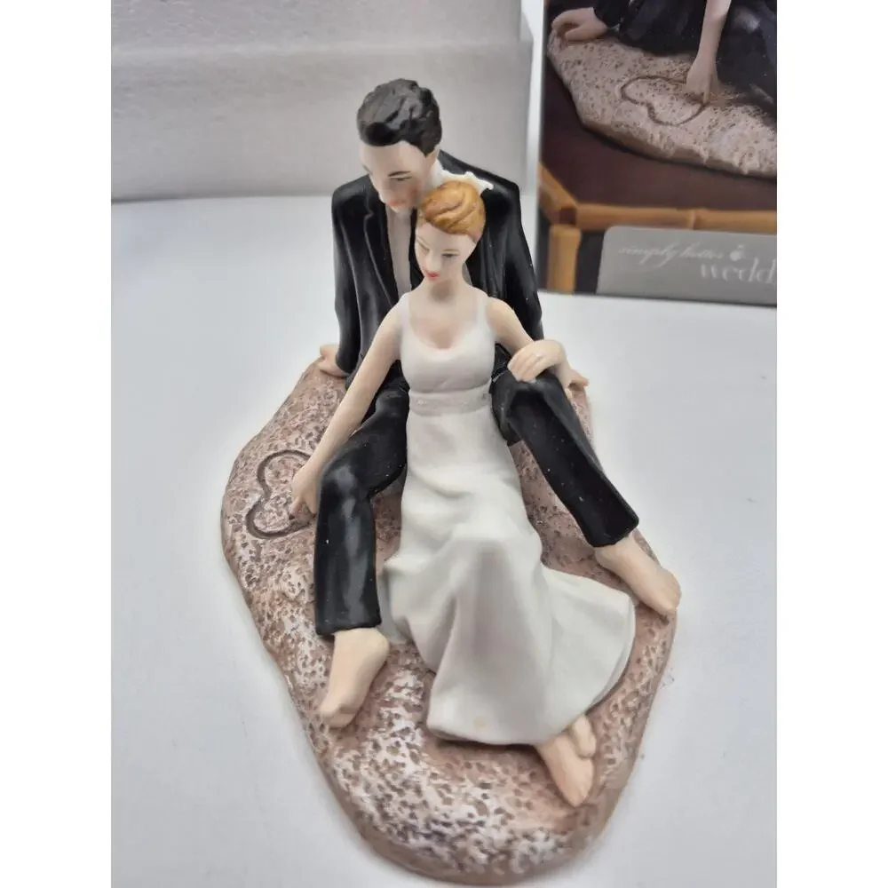 Weddingstar Romantic Couple Lounging On Beach Hand Painted Porcelain Cake Topper
